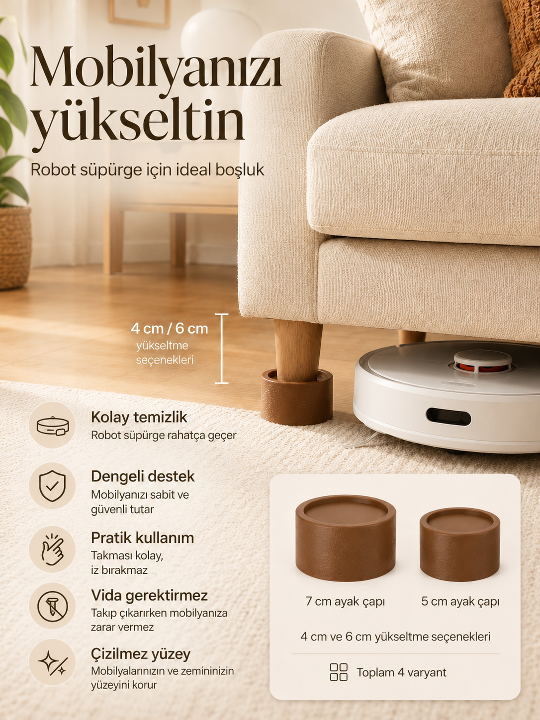 Yuvarlak Mobilya Ayak Yükseltici – 1 Adet
